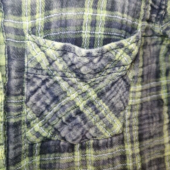 Free People Women’s XS Green Plaid Snap Button Down Shirt Western Grunge Boho - Picture 4 of 12